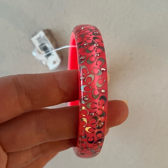 New Coach pink Bangle with silver colored inclusions and rhinestones acrylic NWT - Picture 4 of 5